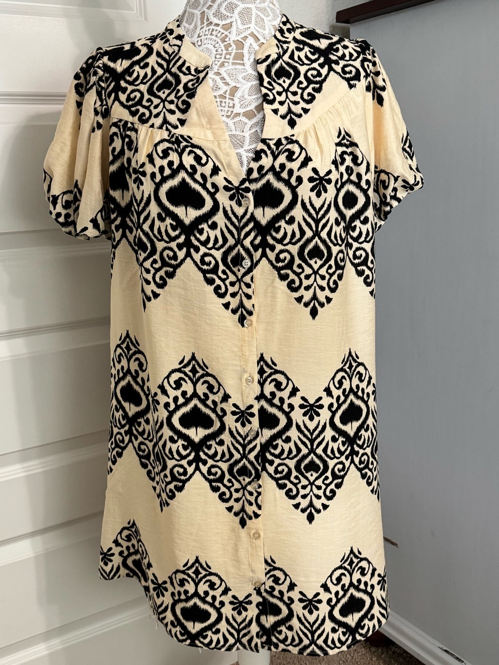 GiGiO The Zoe Ikat Print Button-Front Mini Shirt Dress Medium NWT
